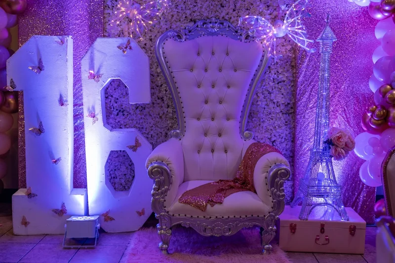 A beautiful setup for a sixteenth birthday celebration.